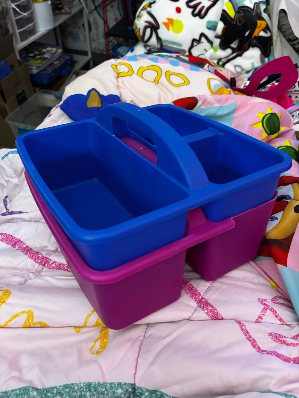 Blue & Pink Plastic Stackable Organizer Caddies